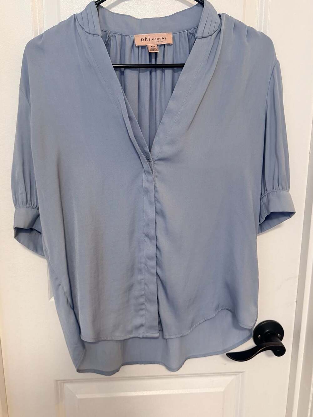 Philosophy Republic Clothing Light Blue Pleated V-Neck Blouse Size S/P